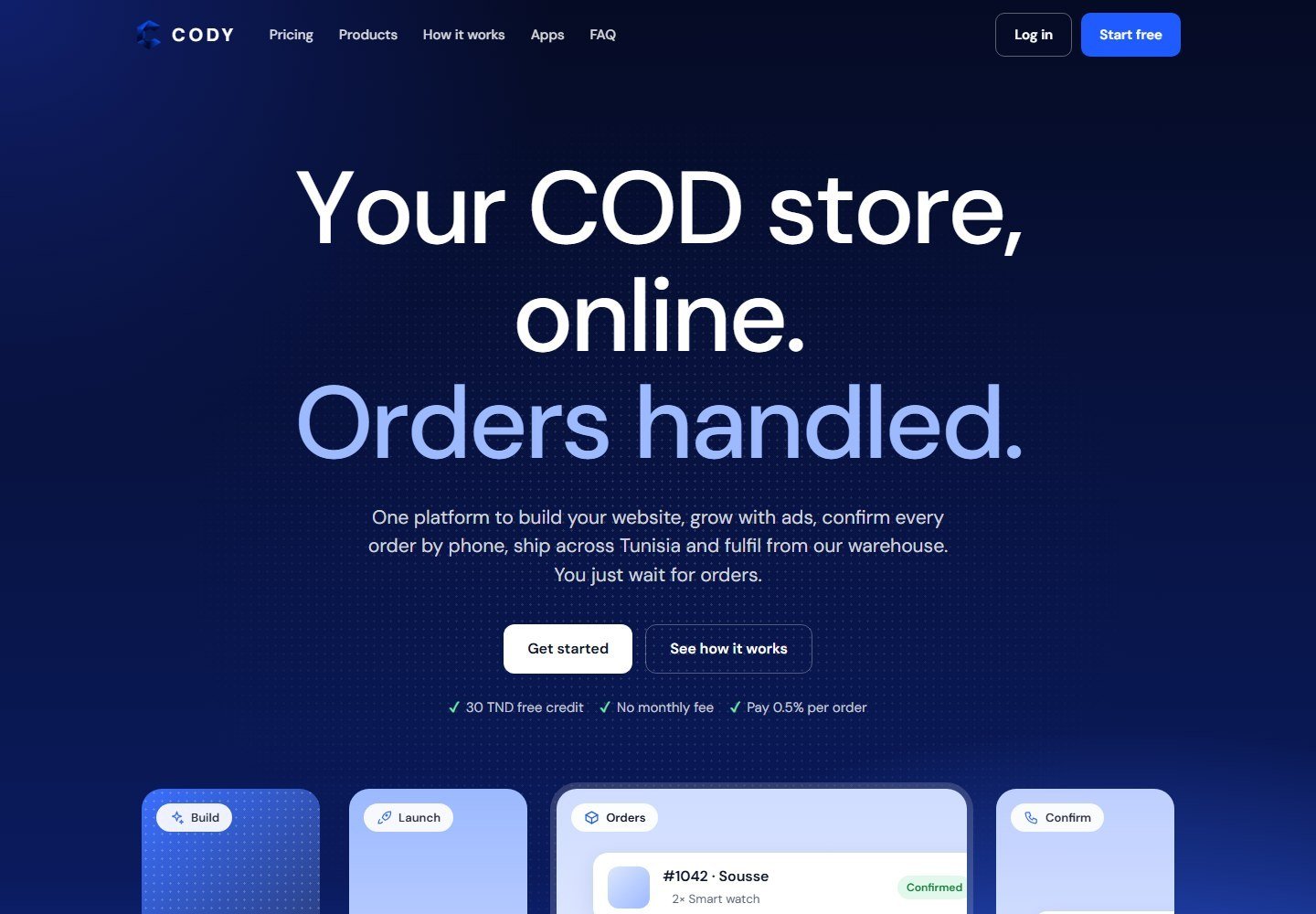 Cody website: Your COD store, online. Orders handled.